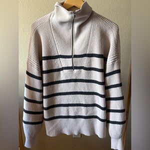 Free Assembly women’s Quart Zip-Up Sweater - Black and Cream Stripes